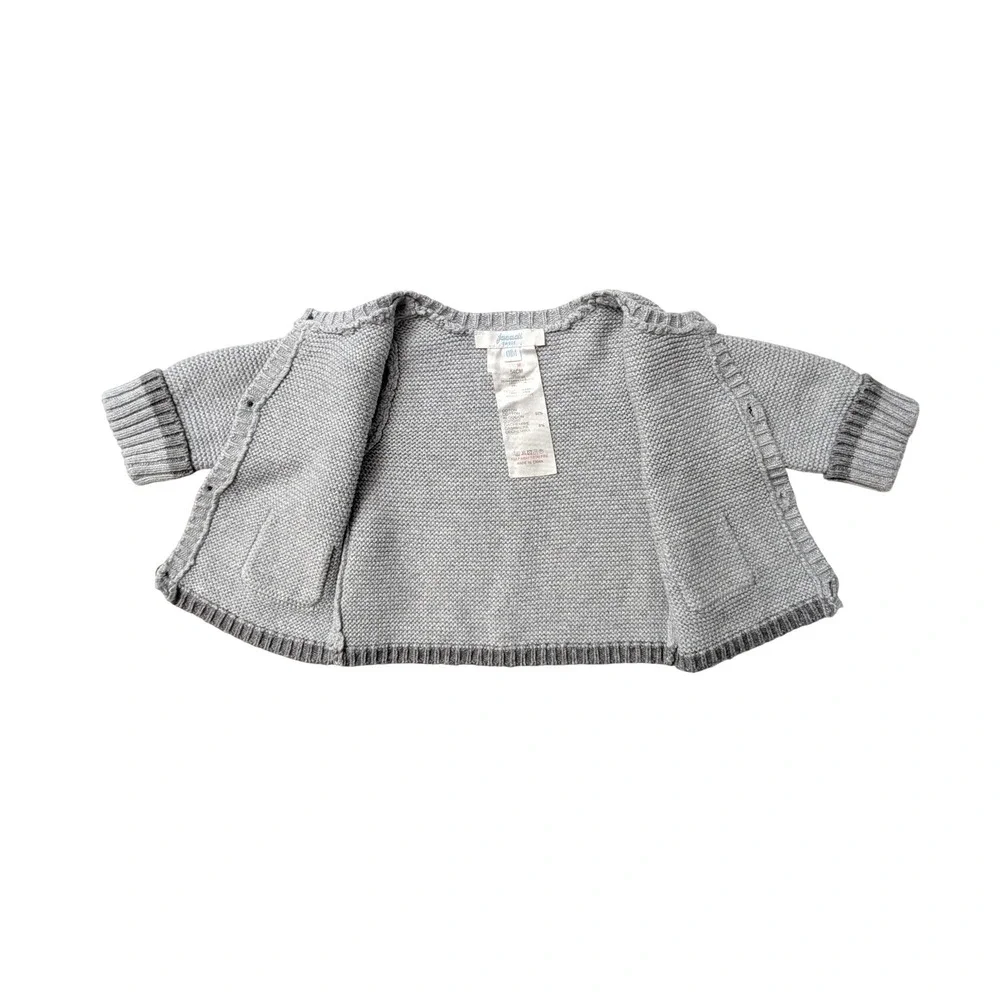 Jacadi Paris Gray Knit Cardigan Cotton Cashmere Sweater Pockets Baby Gift 1M